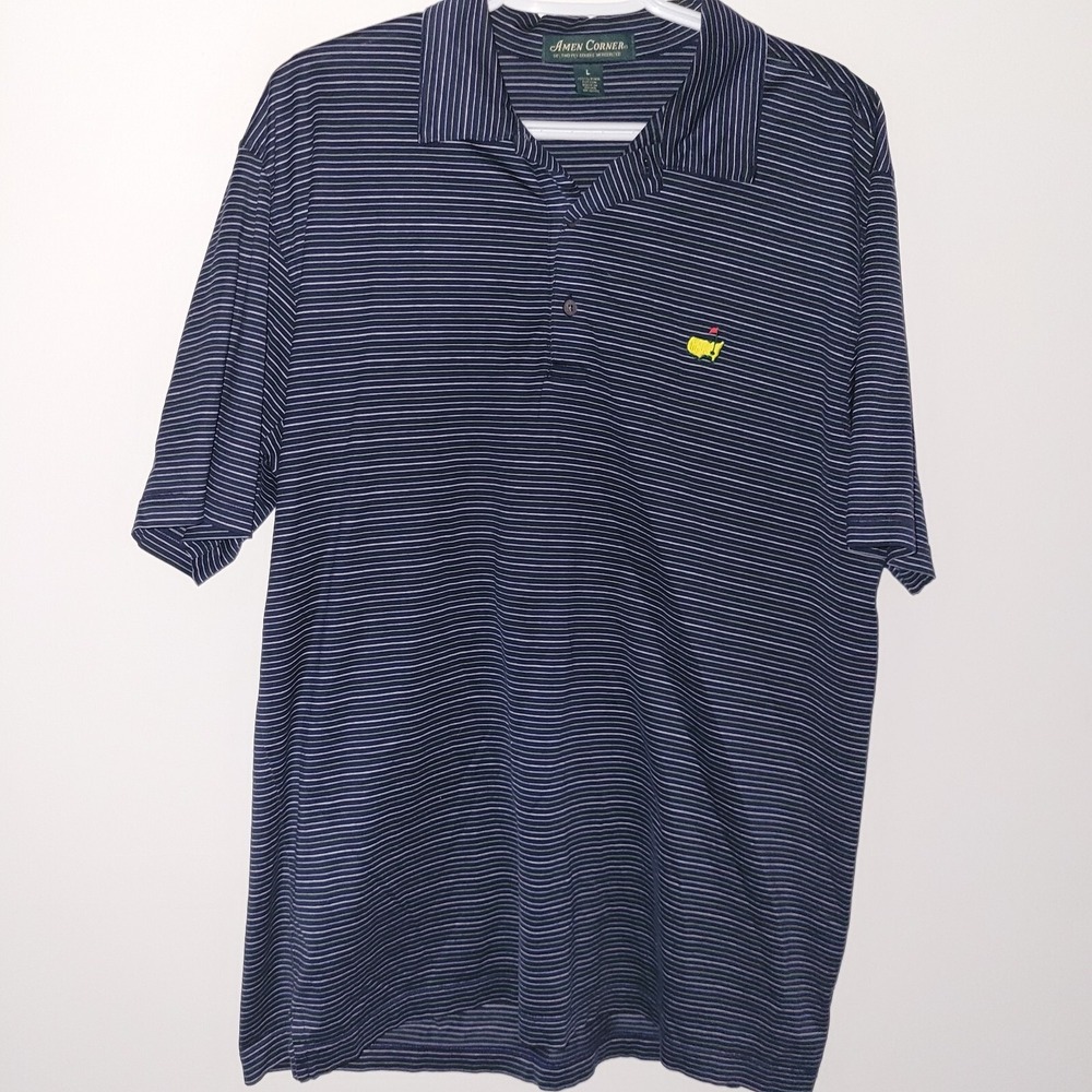 Masters Augusta Amen Corner Short Sleeve Polo Men's Size Large Blue Striped
